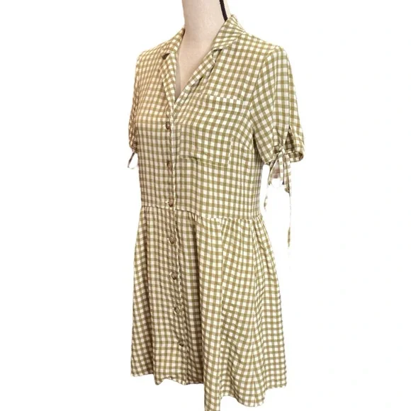 Topshop Tie Sleeve Gingham Mini Dress in Khaki, Size 4 Item 103394573 - Picture 11 of 13